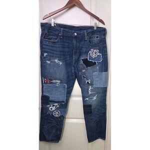 Ralph Lauren Blue Astor Slim Boyfriend Jeans Nautical Patches Women's Size 32